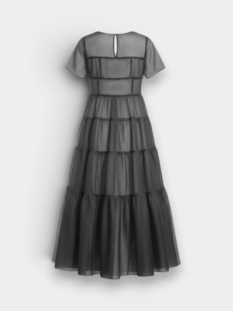 Black Sheer Tiered Maxi Dress with Keyhole Back