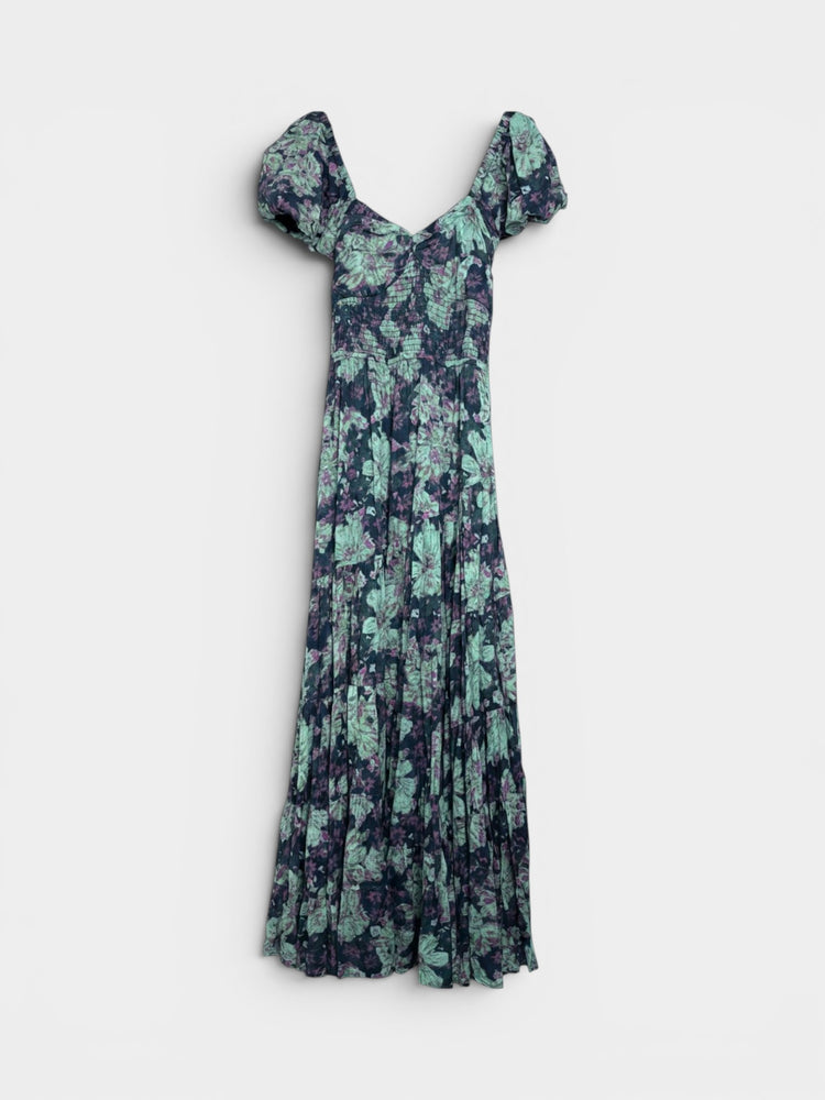 Floral Smocked Puff Sleeve Maxi Dress