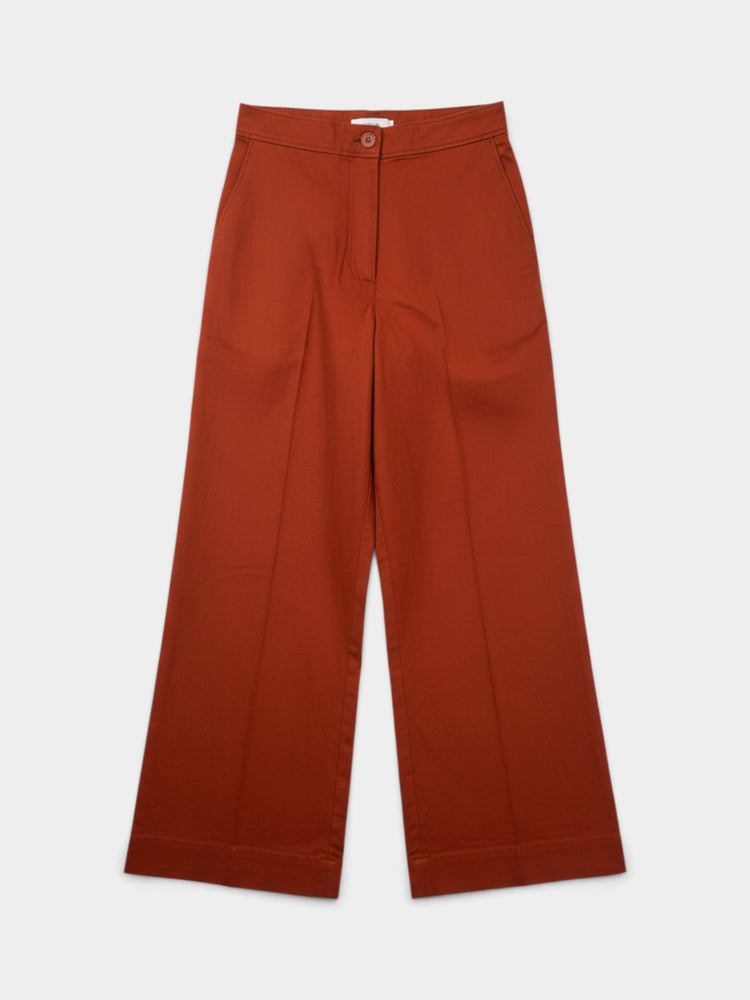 Red Wide-Leg High-Waist Cotton Trousers