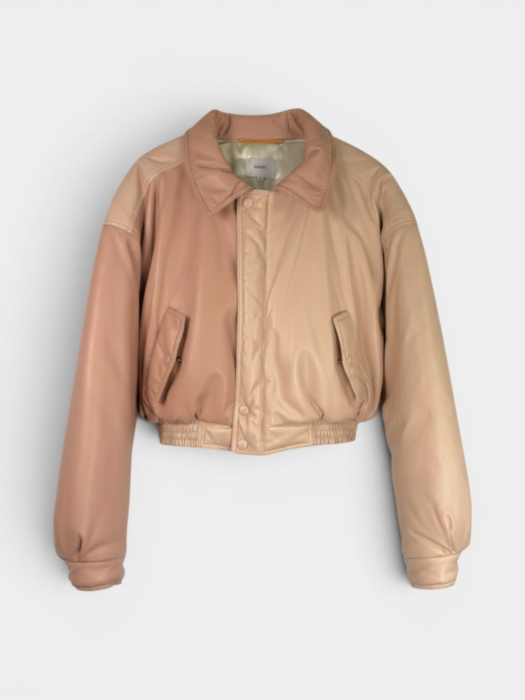 Light Pink Faux Leather Cropped Bomber Jacket