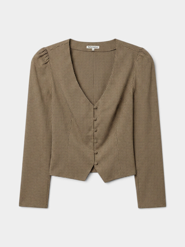 Brown Gingham Check Cropped Blouse