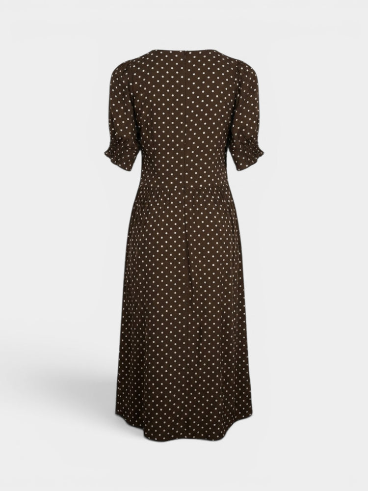 Brown Polka-Dot Viscose Midi Dress
