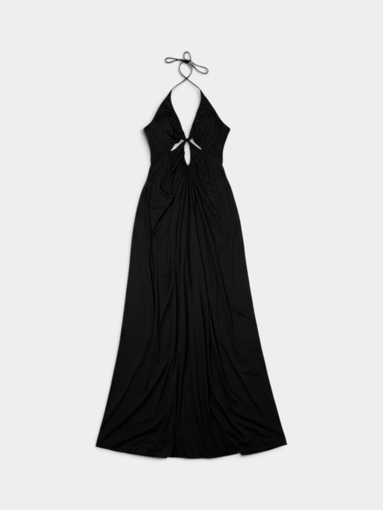Black Halter Maxi Gown with Keyhole Cutout