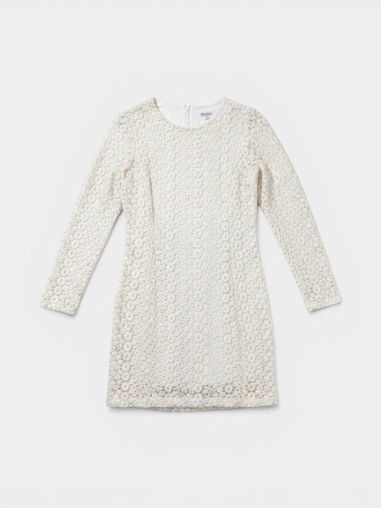 Ivory Floral Lace Long-Sleeve Mini Shift Dress