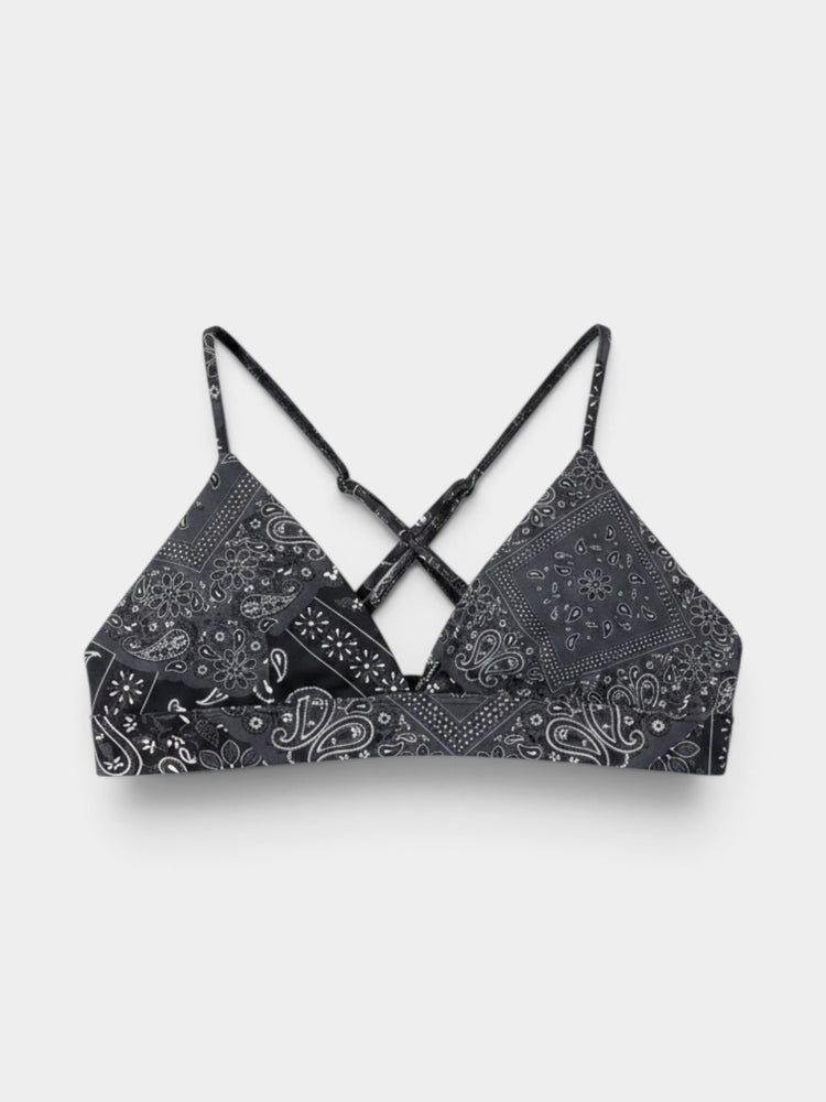 Black Bandana Paisley Print Bralette & Shorts Matching Set