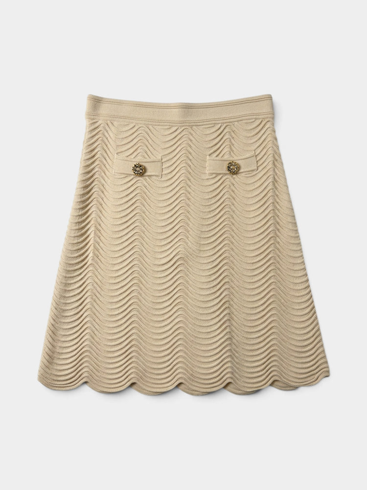 Ivory Wave Knit Polo Top and Mini Skirt Matching Set