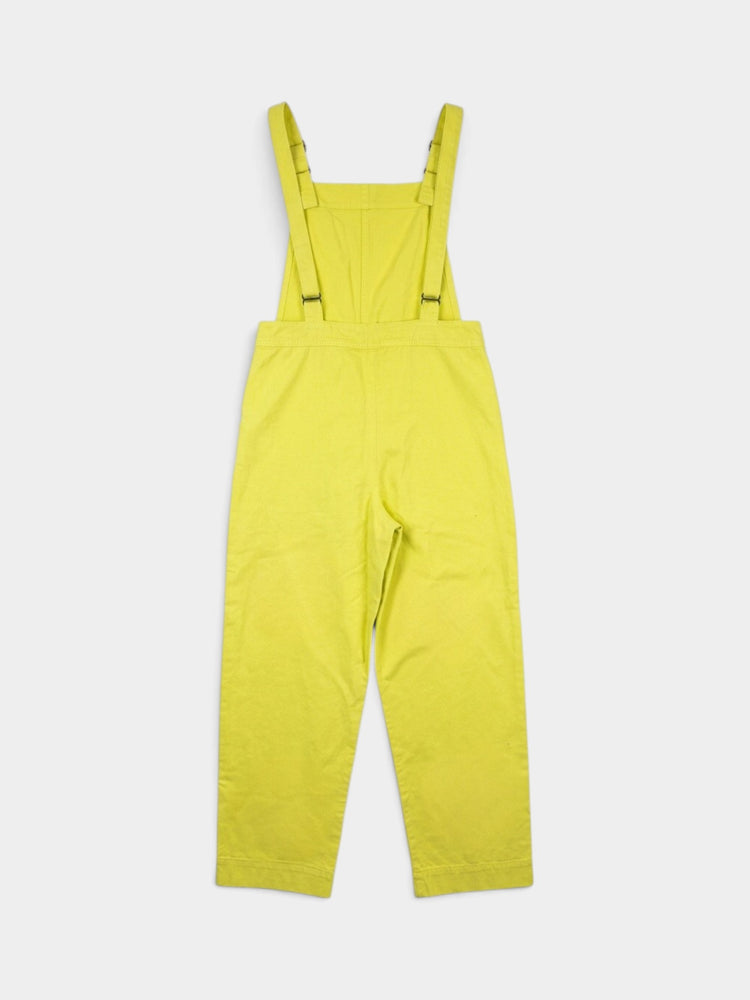 Chartreuse Cotton Wide-Leg Cropped Overalls