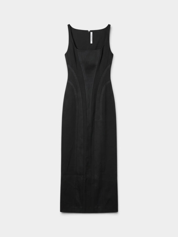 Another Tomorrow Black Satin Panel Corset Maxi Dress