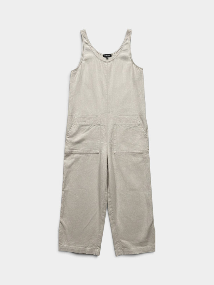 Natural Linen Scoop-Neck Wide-Leg Jumpsuit