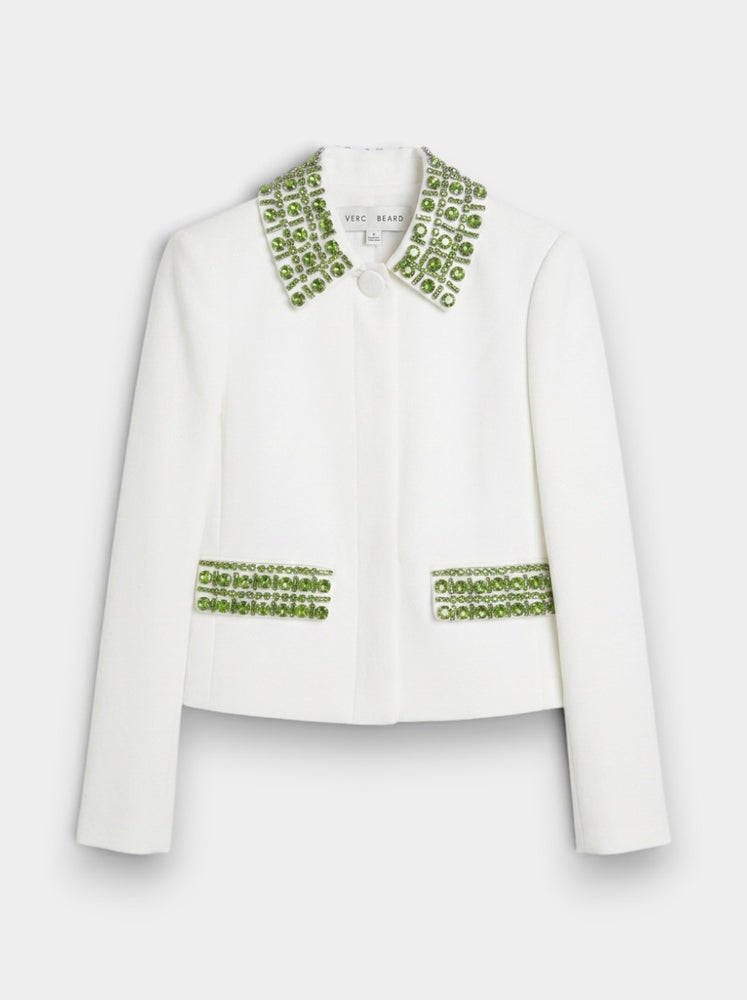 Ivory Crystal Embellished Cropped Jacket