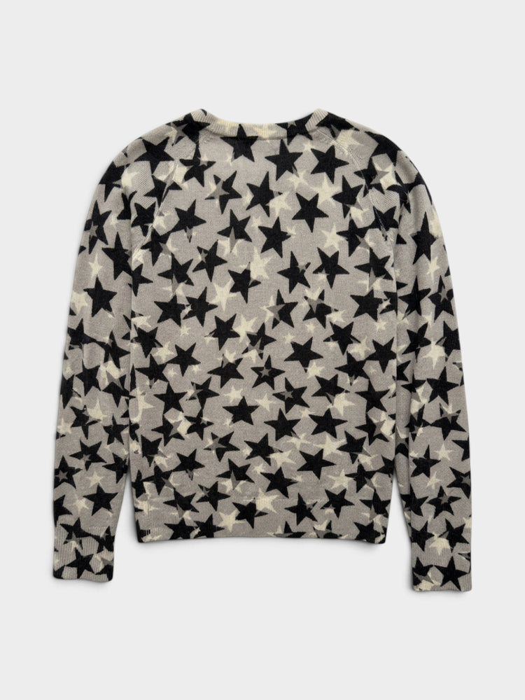 Gray Cashmere Star Print Crewneck Sweater
