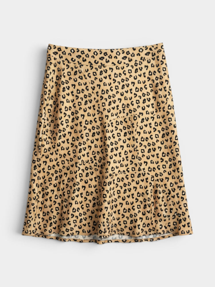 Leopard Print Viscose Midi Flared Skirt