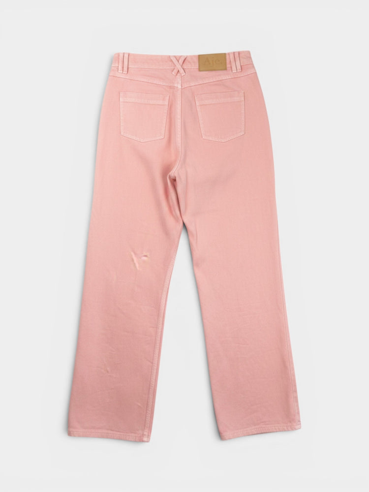 Pink Wide-Leg High-Rise Cotton Denim Jeans