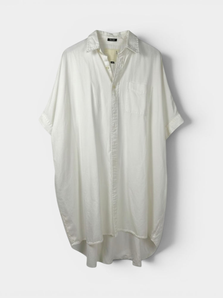 White Cotton Oversized Boxy Button-Up Shirt Dress