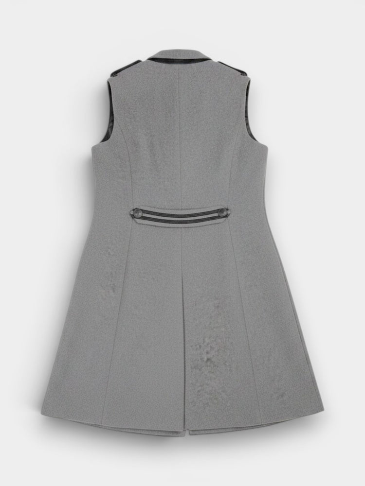 Gray Wool Double-Breasted Longline Vest