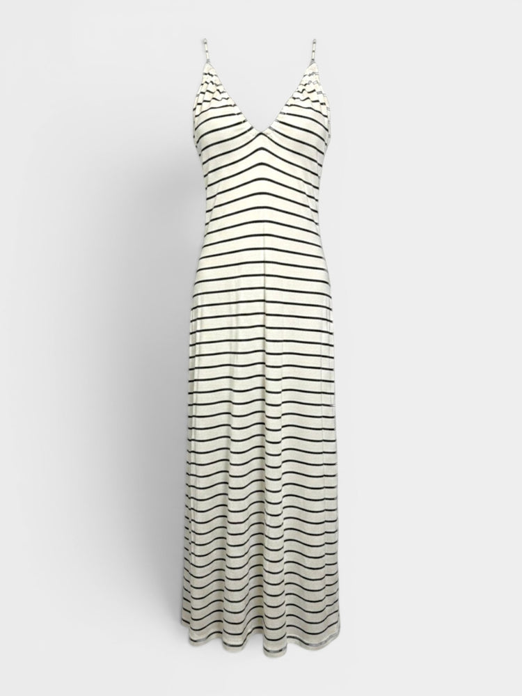 Striped Halter Maxi Dress with Cross-Back Straps
