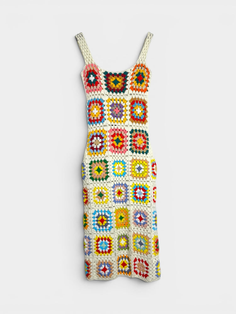 Multicolor Square Crochet Midi Dress