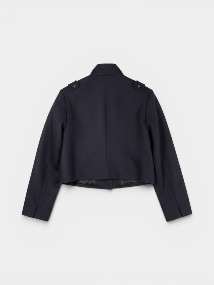 Navy Wool Rummy Military Cropped Jacket
