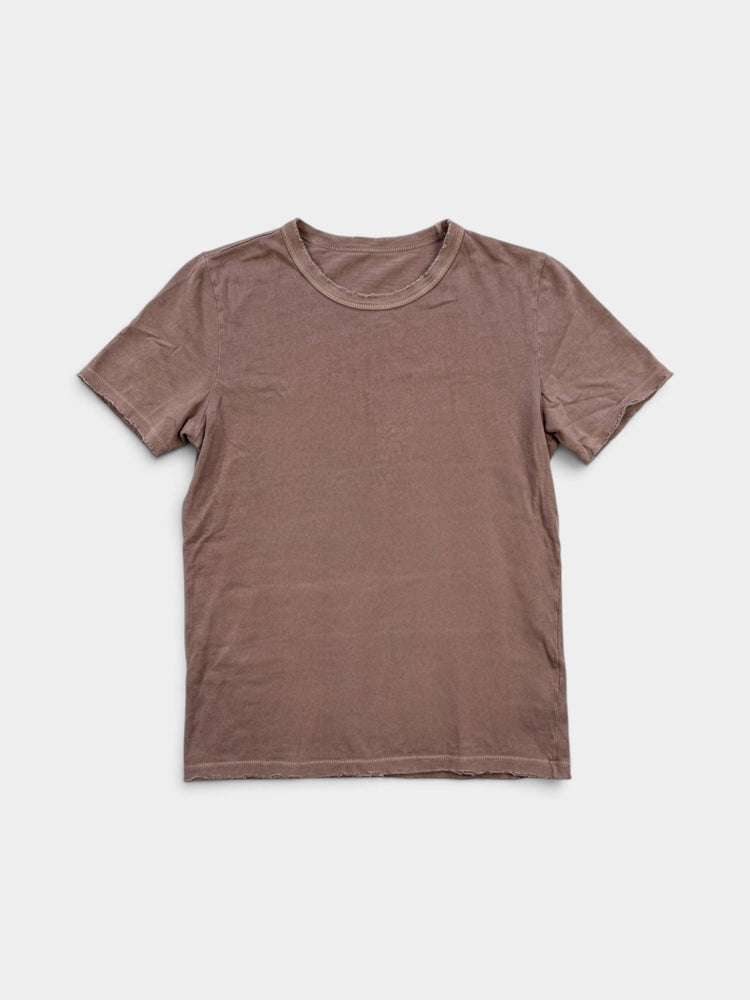 Brown Organic Cotton Raw Edge Crewneck T-Shirt