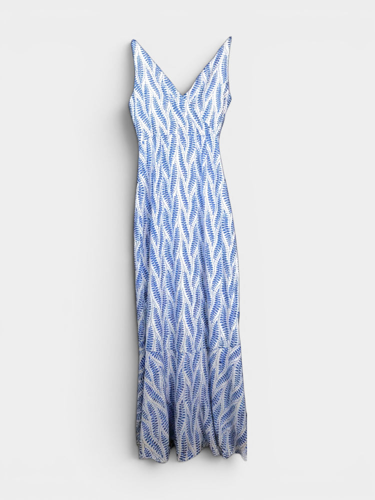Leaf Print Wrap Midi Dress with Ruffle Detail