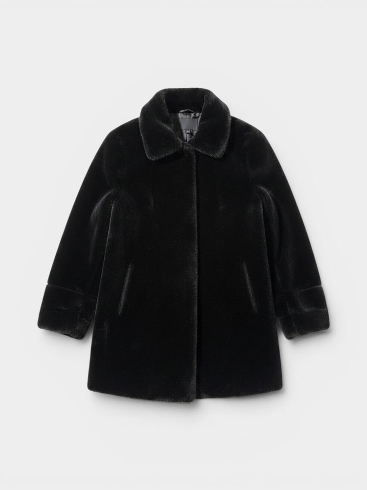 Black Faux Fur A-Line Coat