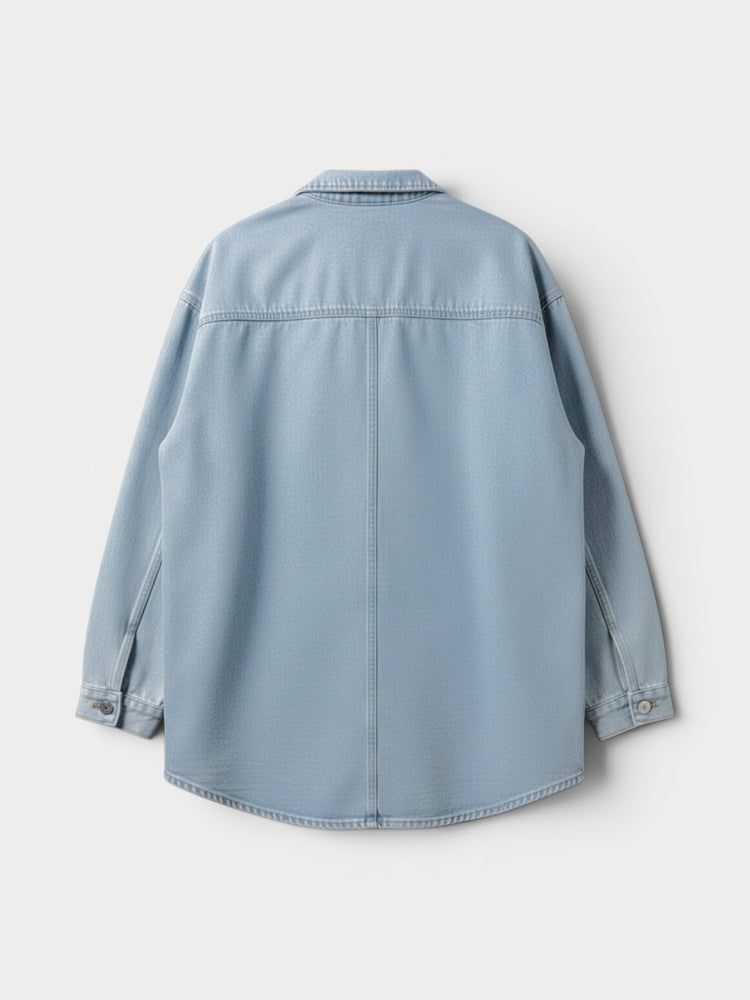 Light Wash Denim Patch Oversized Shacket Jacket