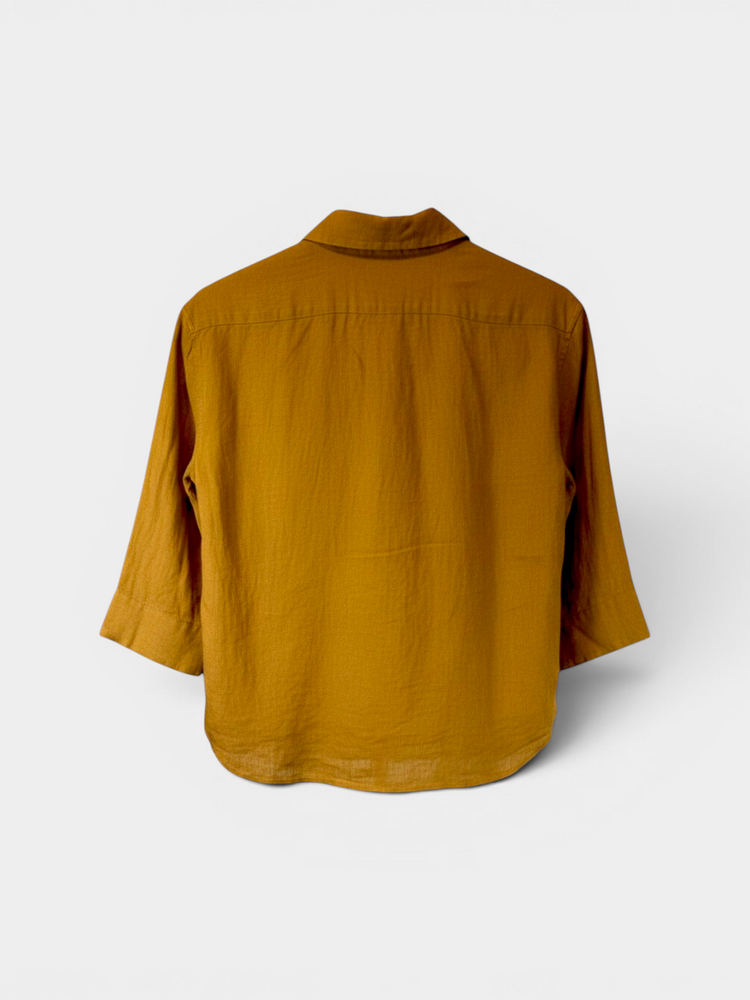 Mustard Cropped Popover Blouse