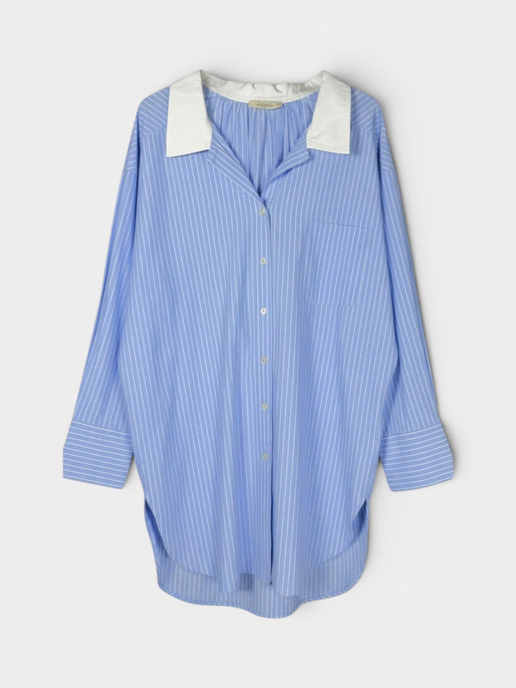 Blue Pinstripe Oversized Cotton Button-Down Shirt