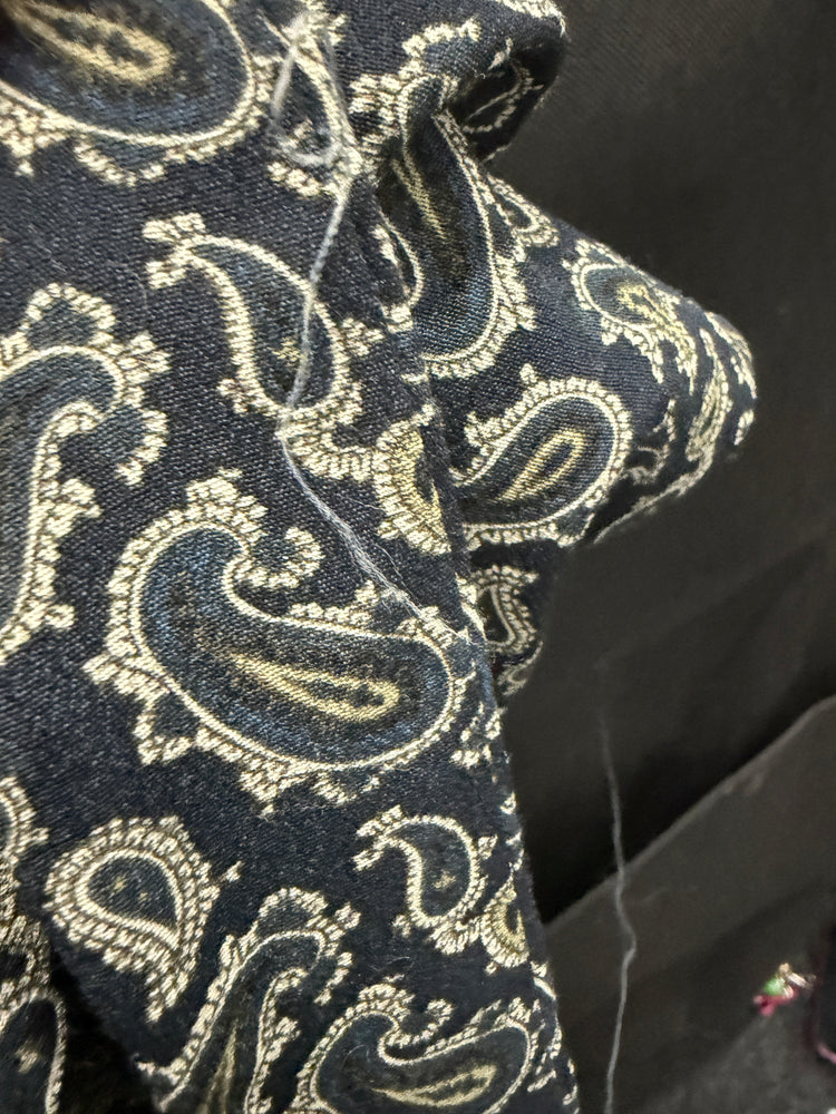 Black Cream Paisley Print Tie-Neck Midi Dress