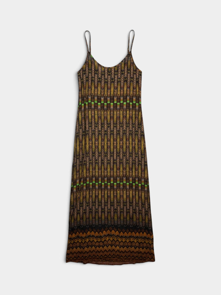 Print Maxi Slip Dress with Geometric Pattern