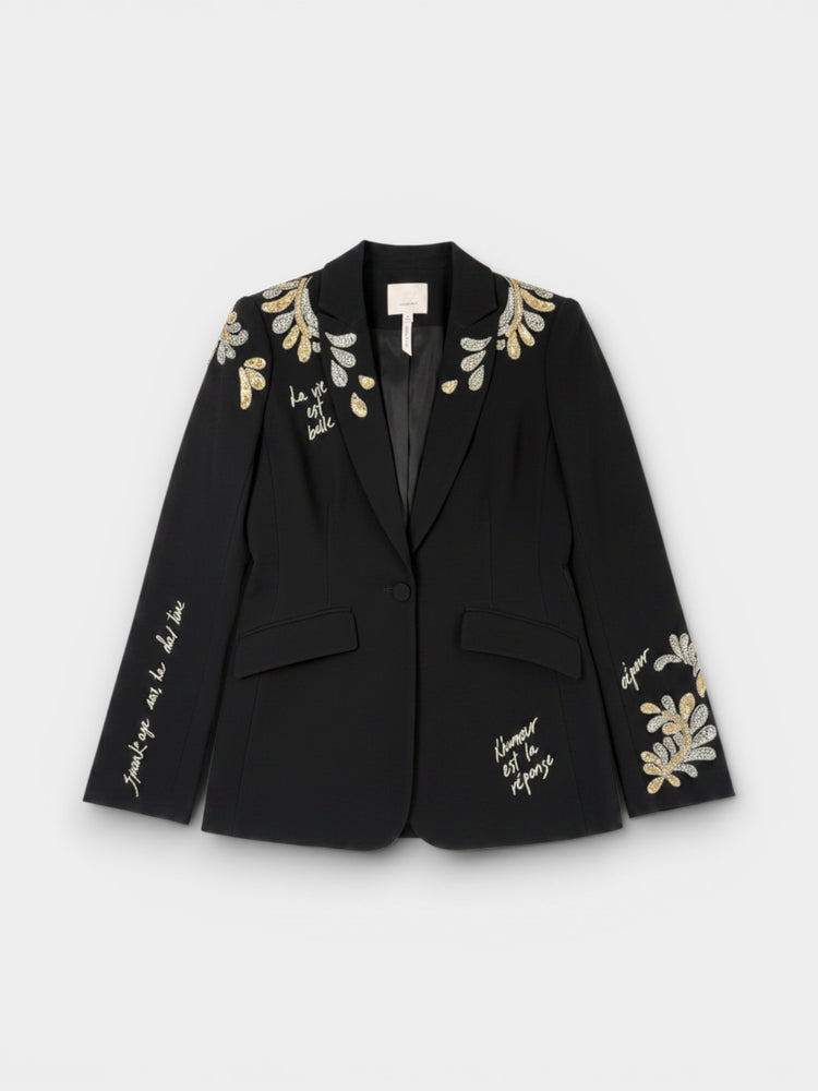 Black Embroidered Beaded Blazer Jacket