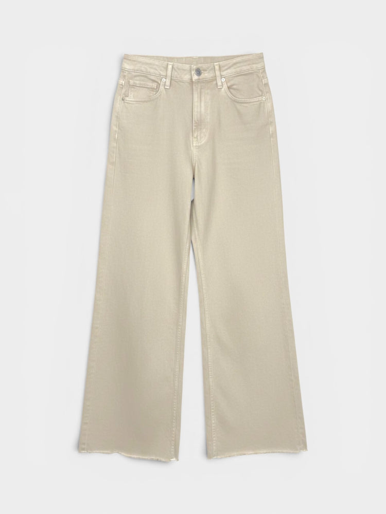 Beige Wide-Leg High-Rise Denim Jeans Raw Hem