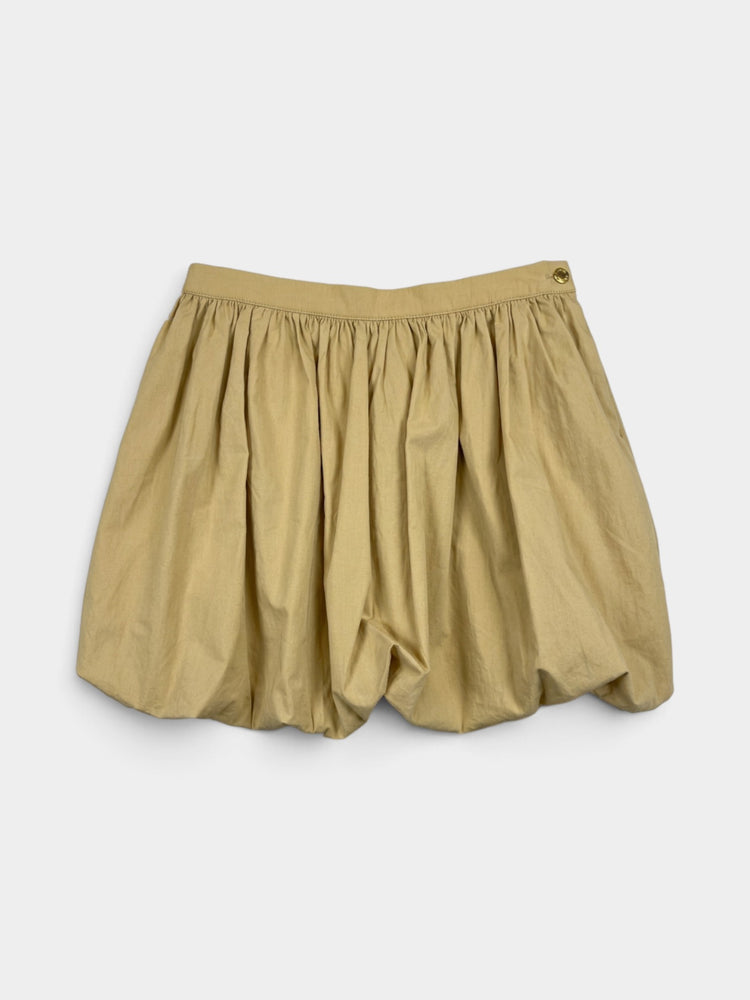 Tan Cotton Gathered Bubble Mini Skirt