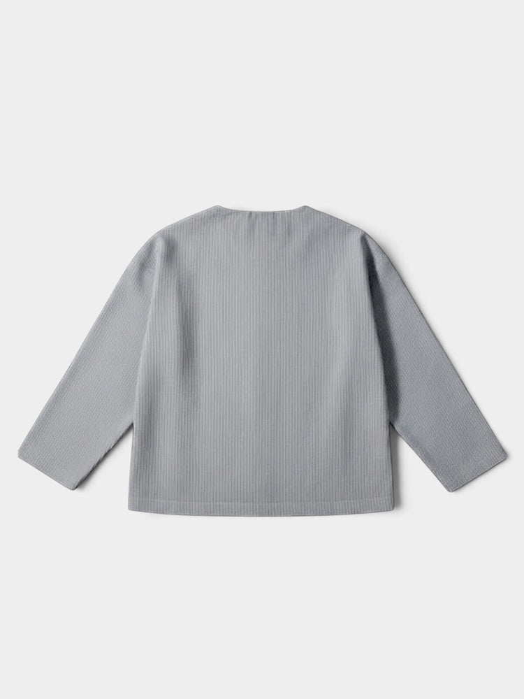 Gray White Pinstripe Wrap Blouse