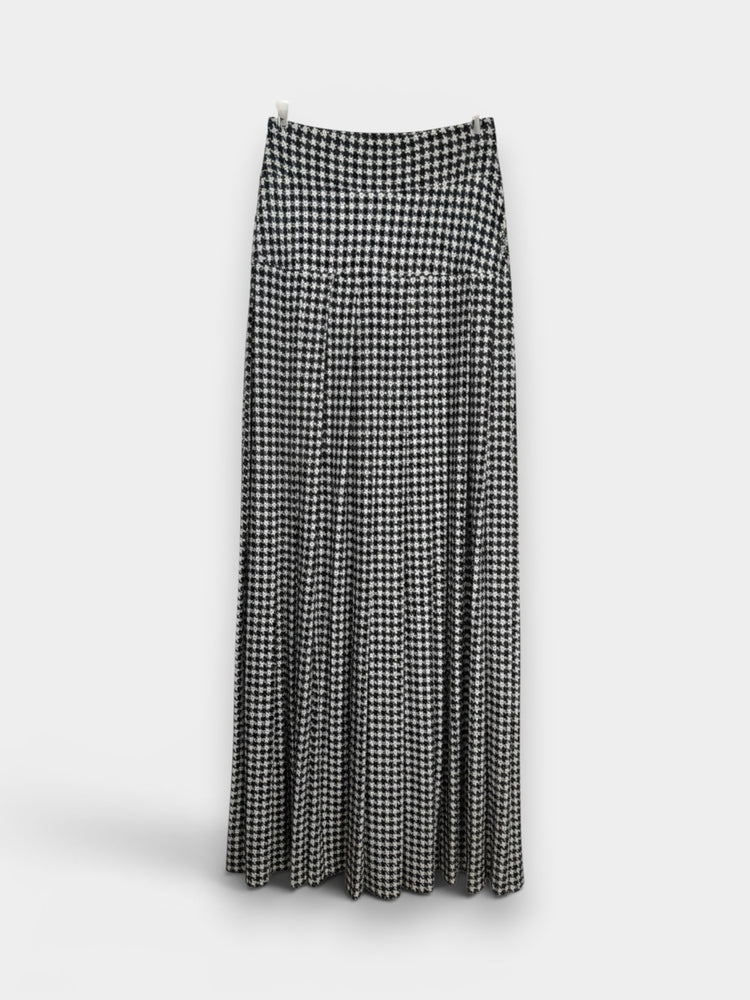 Black White Houndstooth Maxi A-Line Skirt