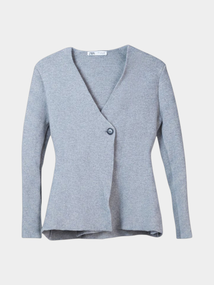 Gray Wrap V-Neck Cardigan Sweater