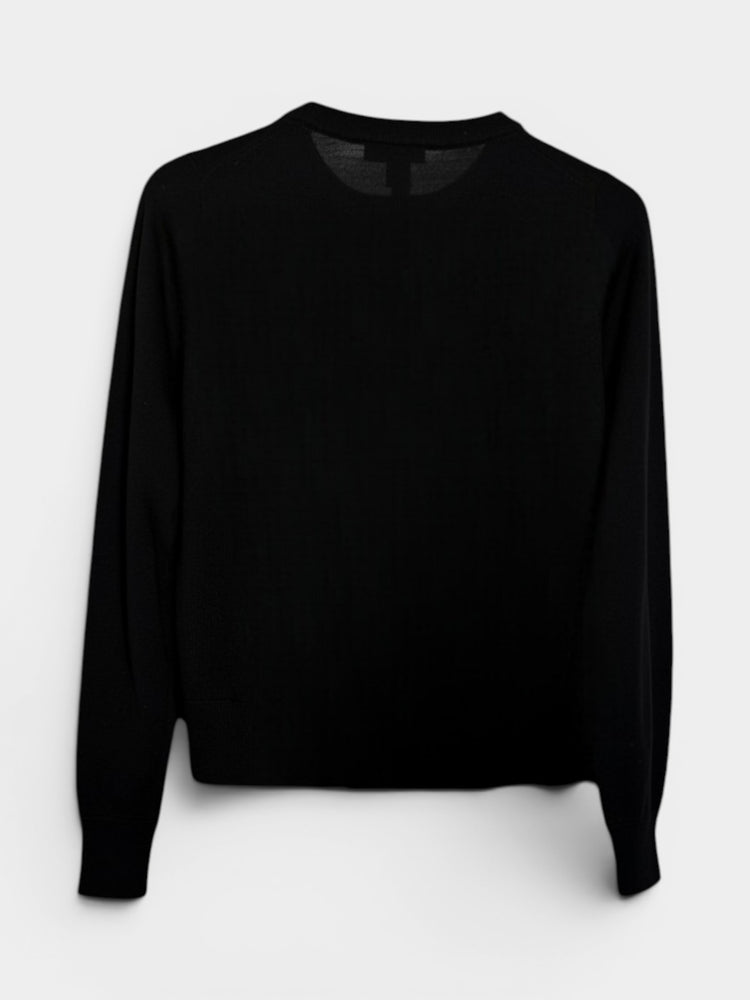 Black Fine Knit Crewneck Pullover Sweater