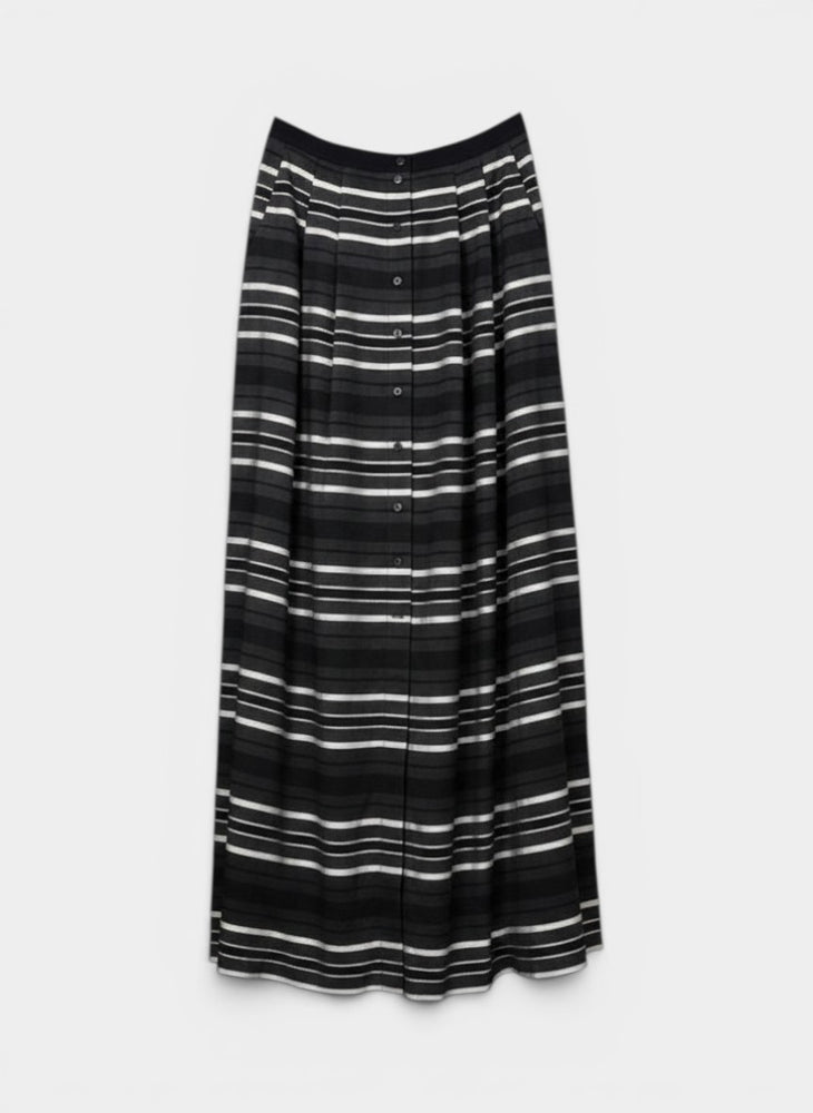 Black Striped Pleated Maxi Skirt