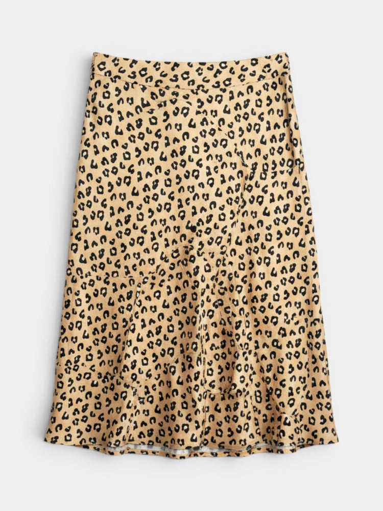Leopard Print Viscose Midi Flared Skirt