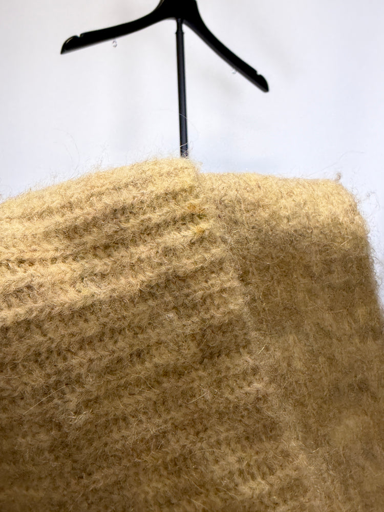 Tan Alpaca Blend Cropped V-Neck Sweater