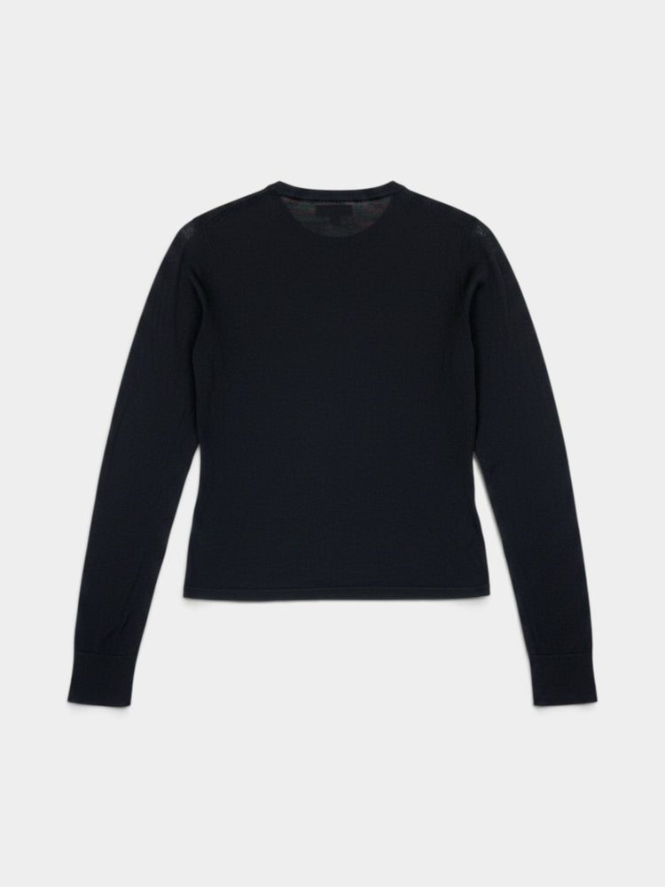 Black Lightweight Knit Long-Sleeve Crewneck Sweater