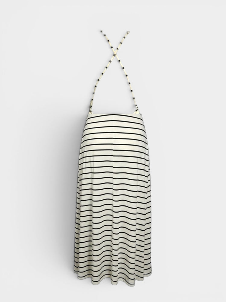 Striped Halter Maxi Dress with Cross-Back Straps