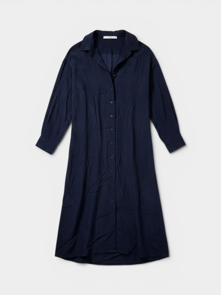 Navy Silk Midi Shirtdress