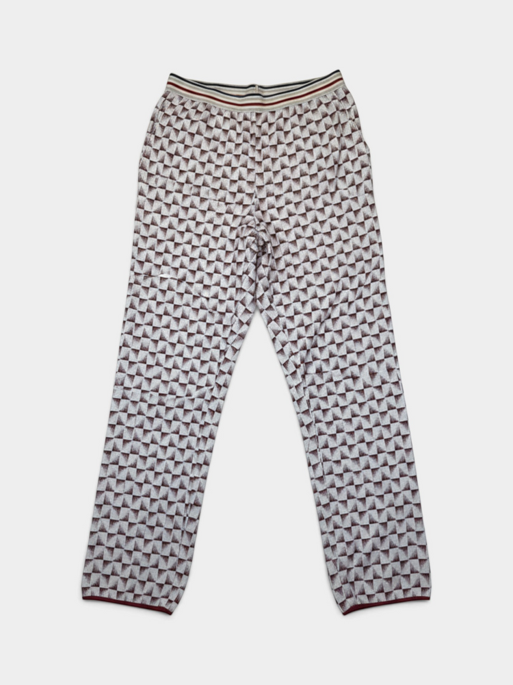 Ivory Burgundy Geometric Print Linen Trousers