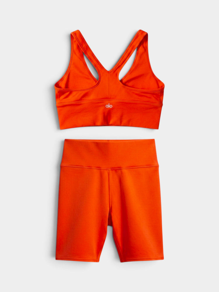 Red-Orange Racerback Sports Bra and Bike Shorts Matching Set