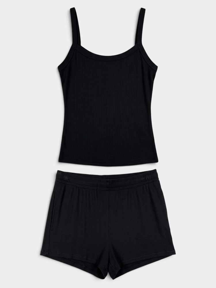 Black Ribbed Modal Cami and Shorts Matching Set