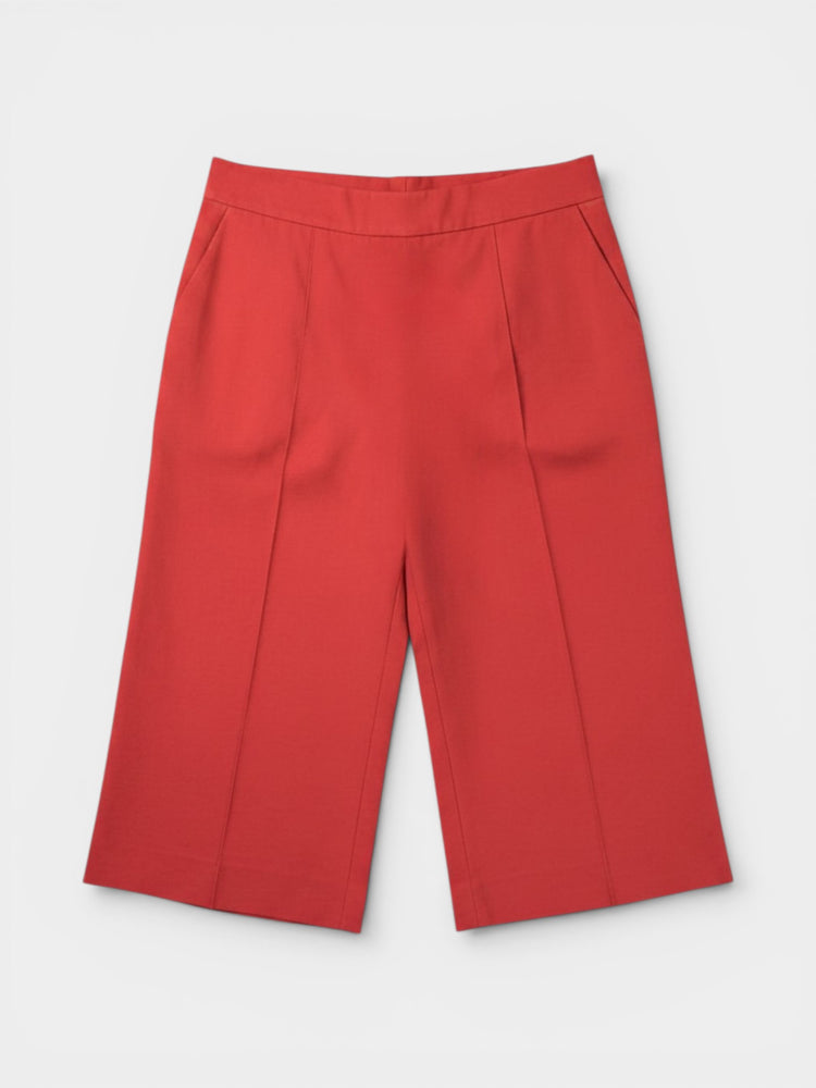 Burnt Red Linen Blend High-Rise Bermuda Shorts