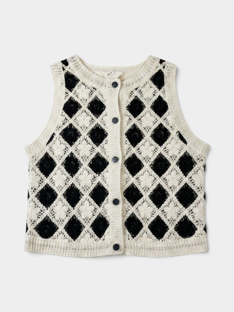 Ivory Knit Button-Front Sweater Vest