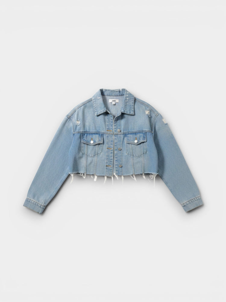 Light Wash Distressed Cropped Denim Jacket