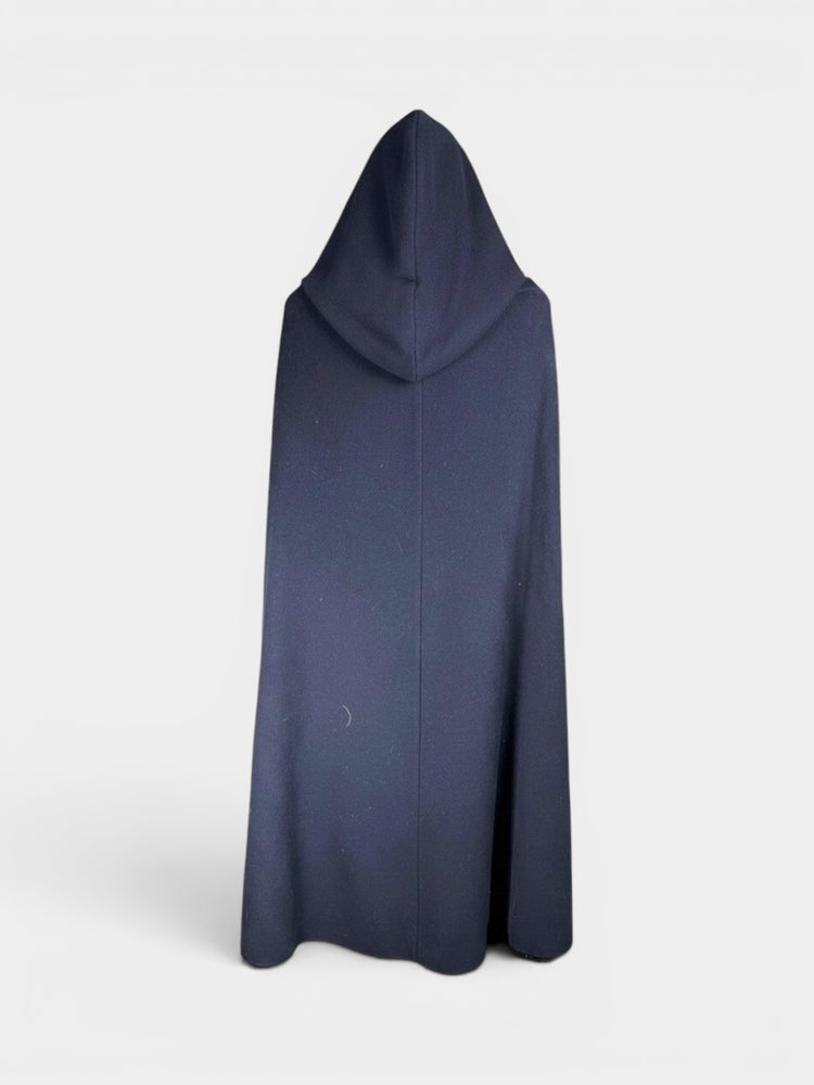 Navy Wool Blend Hooded Cape